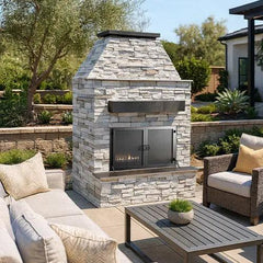 Cal Flame Modern Outdoor Gas Fireplace with Extended Mantle
