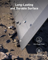 Durable solar panel with ultra-tough finish on rocky ground, close-up surface detail