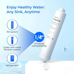 Waterdrop D-ALK35 alkaline mineralization filter with 1/4 inch universal compatibility for RO systems, under sink filtration, and refrigerators.