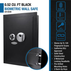 Barska 0.52 Cu. ft Black Biometric Wall Saf