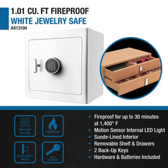 Barska 1.01 Cu. ft Keypad Fireproof Jewelry Safe, White