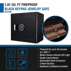 Barska 1.01 Cu. ft Keypad Fireproof Jewelry Safe, Black