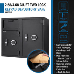 Barska 2.58/4.68 Cu. ft Dual Compartment Keypad Depository Safe
