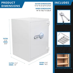 Barska 4.48 Cu. ft Biometric Fireproof Security Safe, White