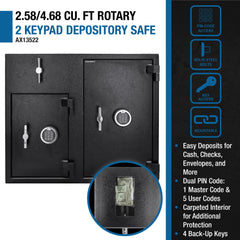 Barska 2.58/4.68 Cu. ft Dual Compartment Rotary Hopper Keypad Depository Safe