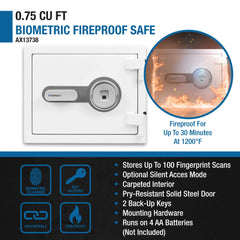Barska 0.75 Cu. ft Biometric Fireproof Security Safe, White