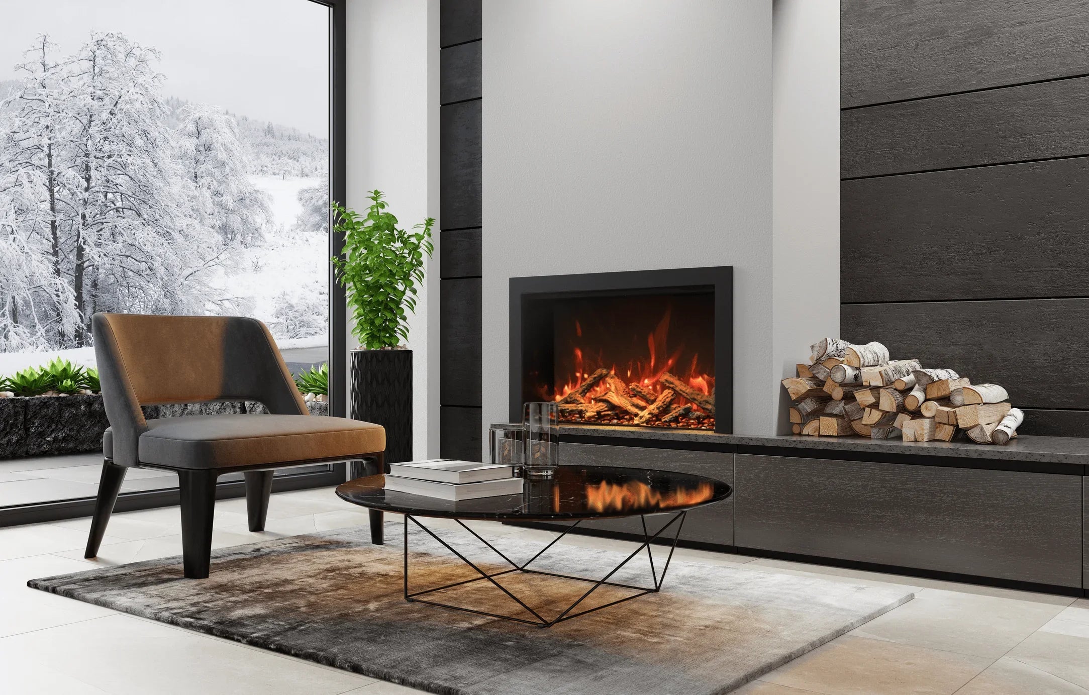 Amantii Traditional Extra slim 33 Inch Modern Smart Electric Fireplace - Green Vista Living