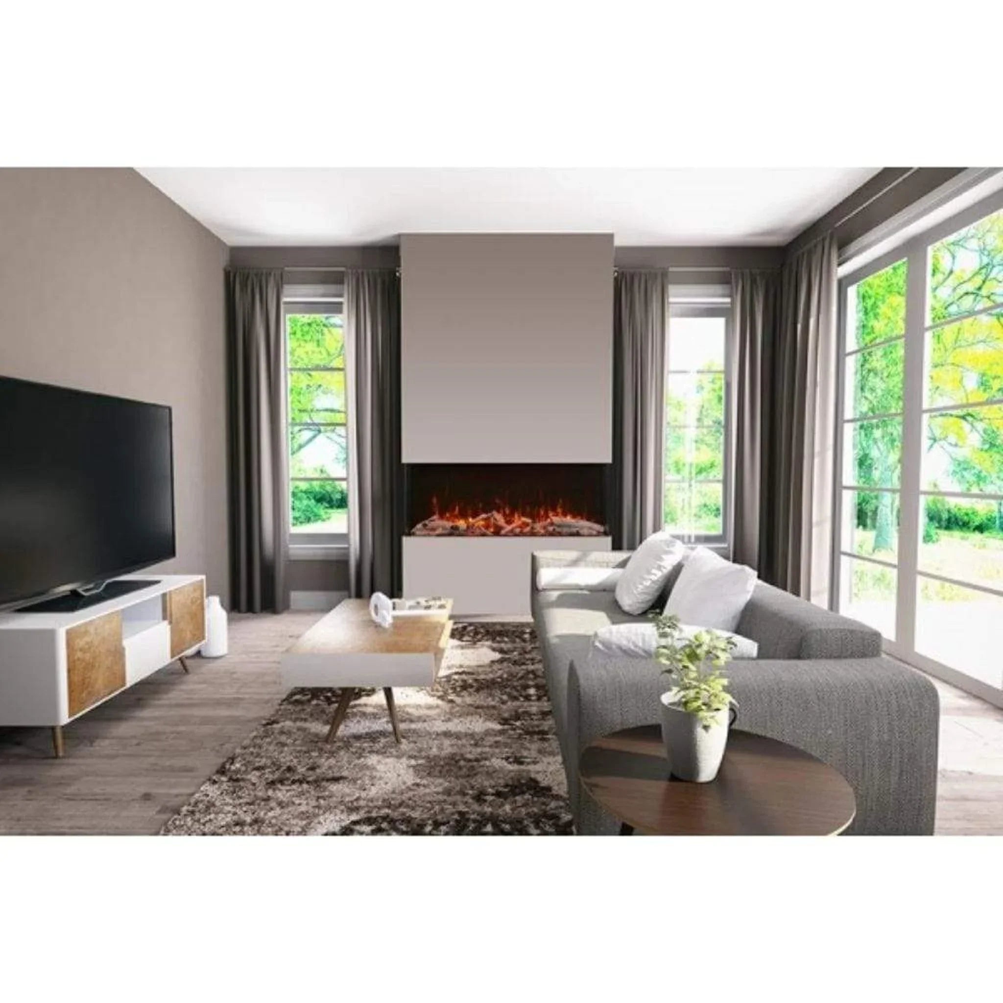 Amantii Tru-View XL XT 40" Three-Sided Indoor/Outdoor Electric Fireplace with Multi-Color Flames - Green Vista Living