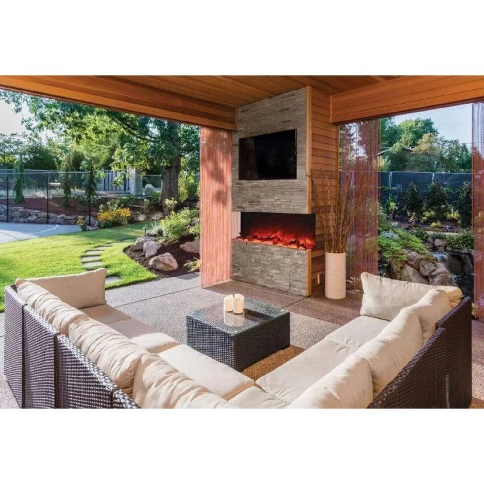 Amantii Tru-View XL XT 72" Three-Sided Indoor Outdoor Electric Fireplace with 22" Tall Viewing Area - Green Vista Living
