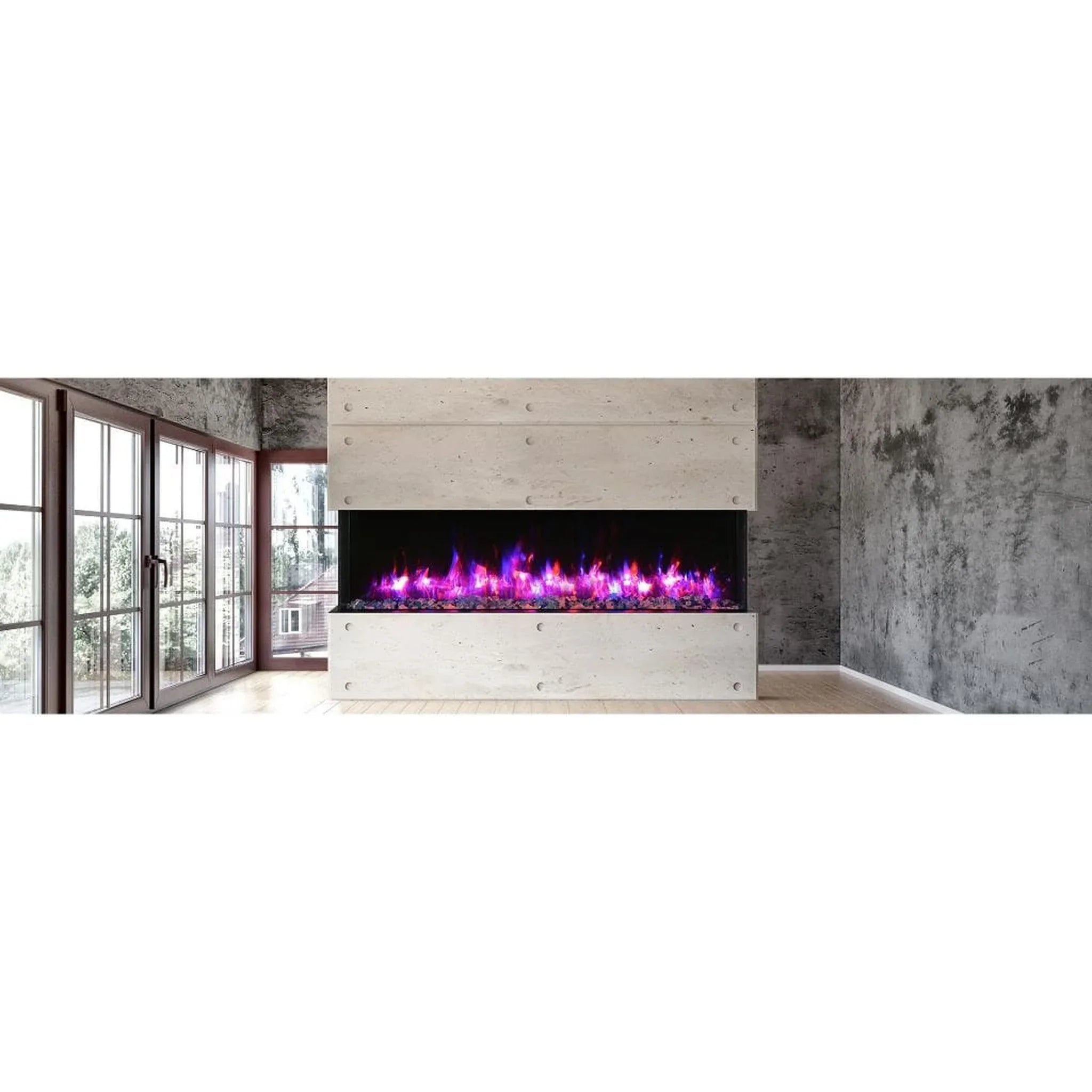Amantii Tru-View XL XT 88" Three-Sided Electric Fireplace with 22" Glass Viewing Area - Green Vista Living