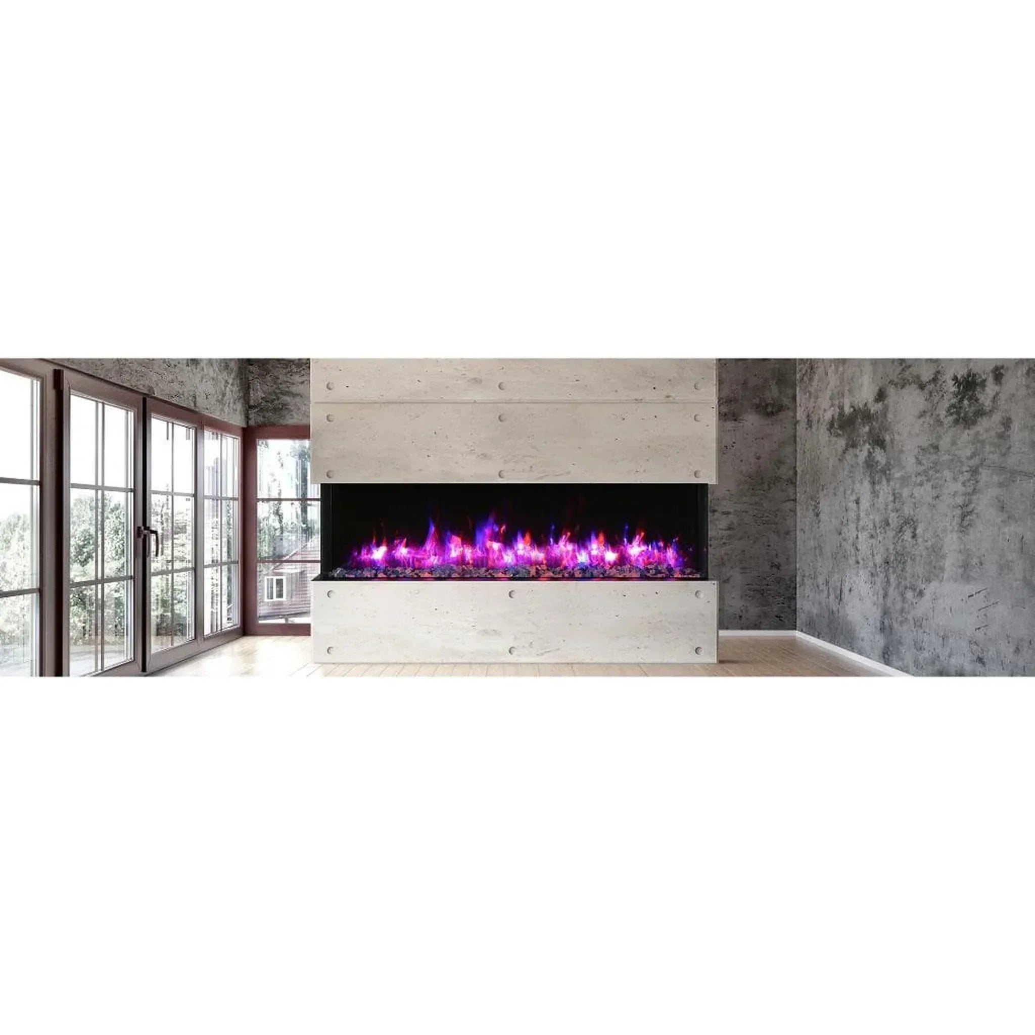 Amantii Tru-View XL XT 88" Three-Sided Electric Fireplace with 22" Glass Viewing Area - Green Vista Living