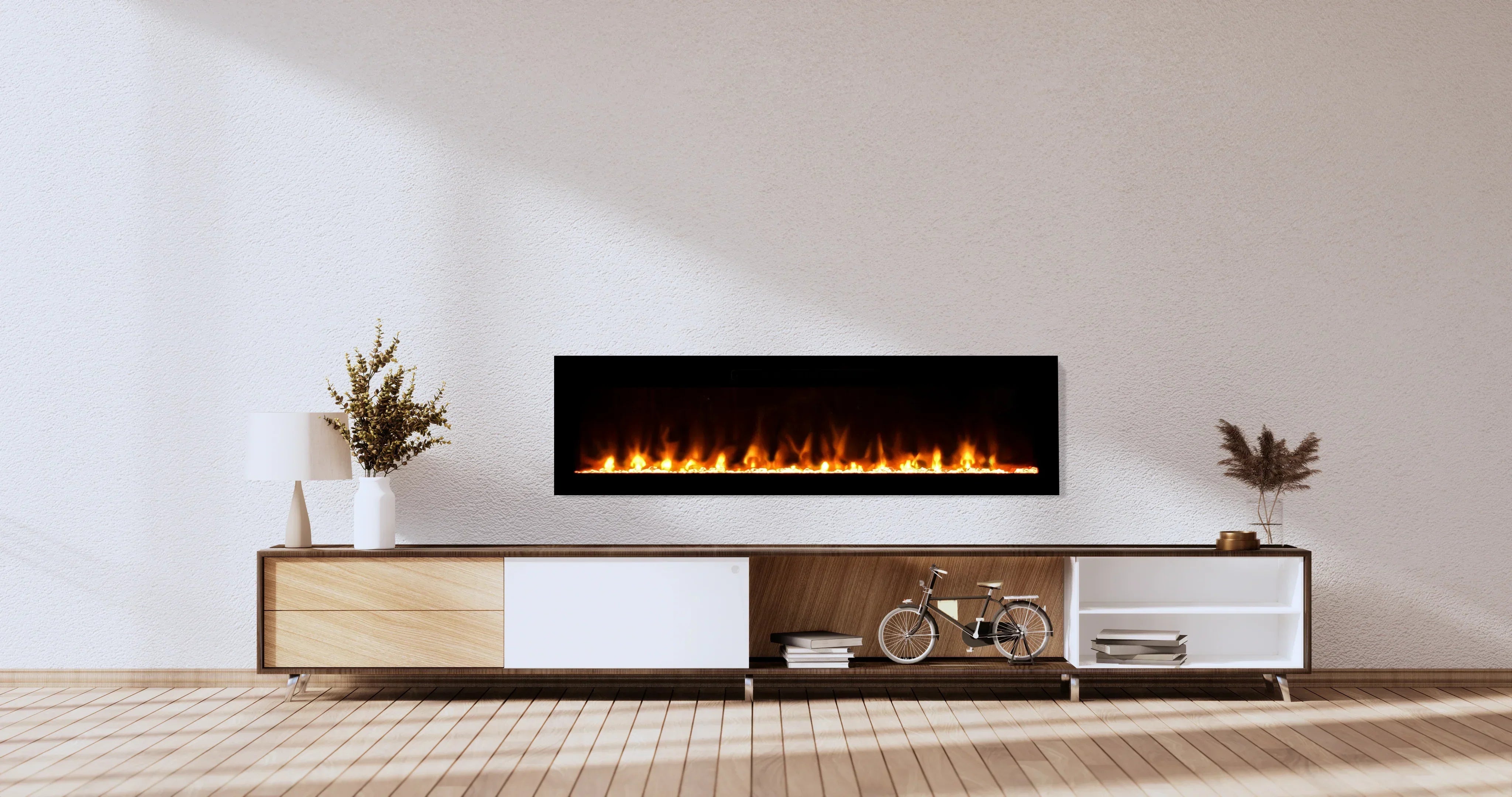 Amantii Fire & Ice Evolution 42" Linear Electric Fireplace with WiFi, Frameless Design & Multi-Color LED Flames - Green Vista Living