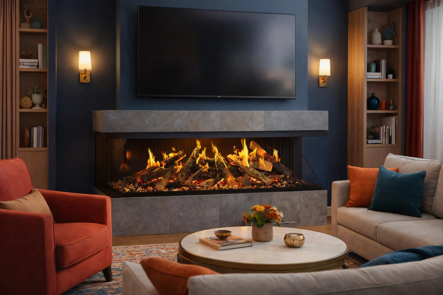 Amantii Signature MultiView Holo 55" 3-Sided Indoor Electric Fireplace - Green Vista Living