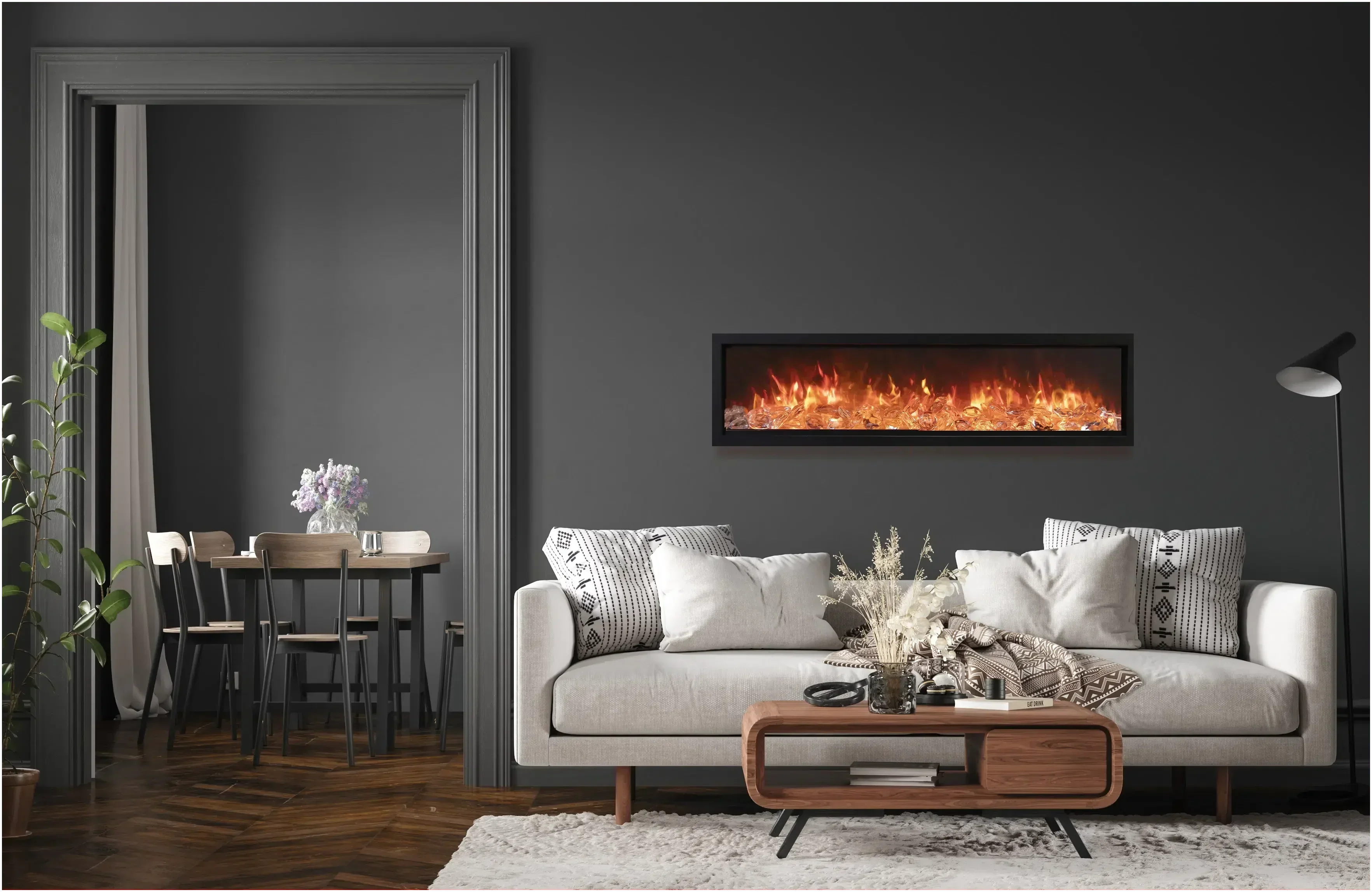 Amantii Symmetry Bespoke 88" Built-In Smart Electric Fireplace – Indoor/Outdoor with Bluetooth and Crackling Sound - Green Vista Living