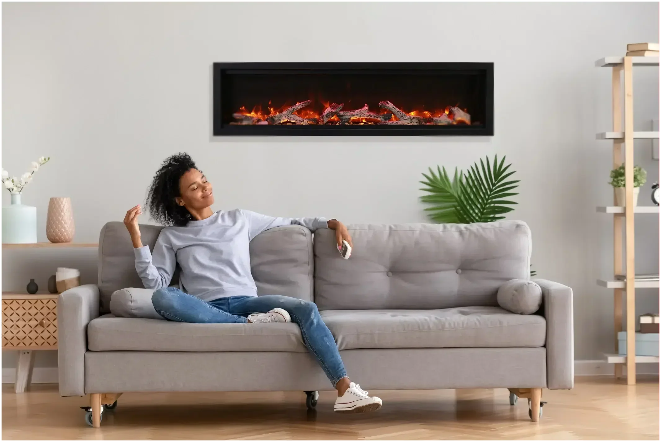 Amantii Symmetry Bespoke 88" Built-In Smart Electric Fireplace – Indoor/Outdoor with Bluetooth and Crackling Sound - Green Vista Living