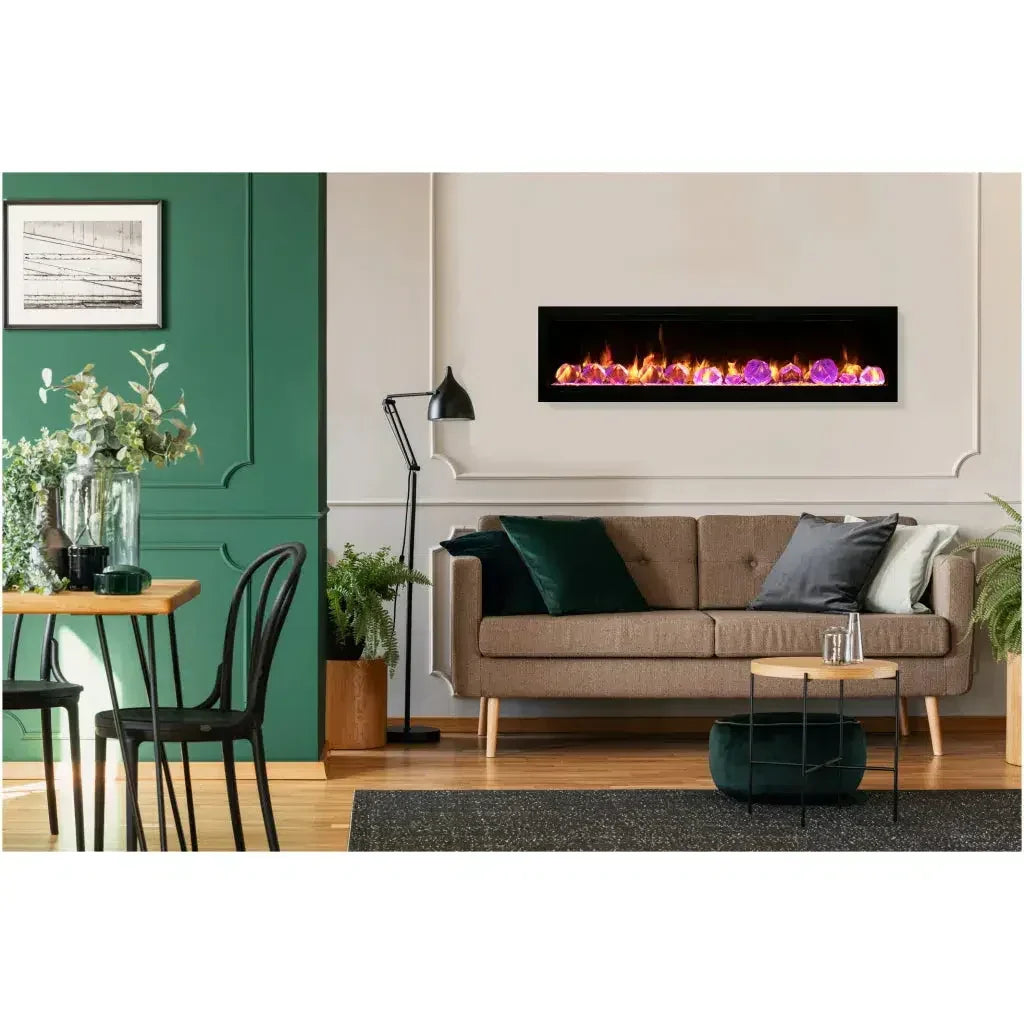 Amantii Symmetry Lumina 88" Smart Electric Fireplace – Indoor/Outdoor Built-in with LED Logset & Front Heat Vent - Green Vista Living