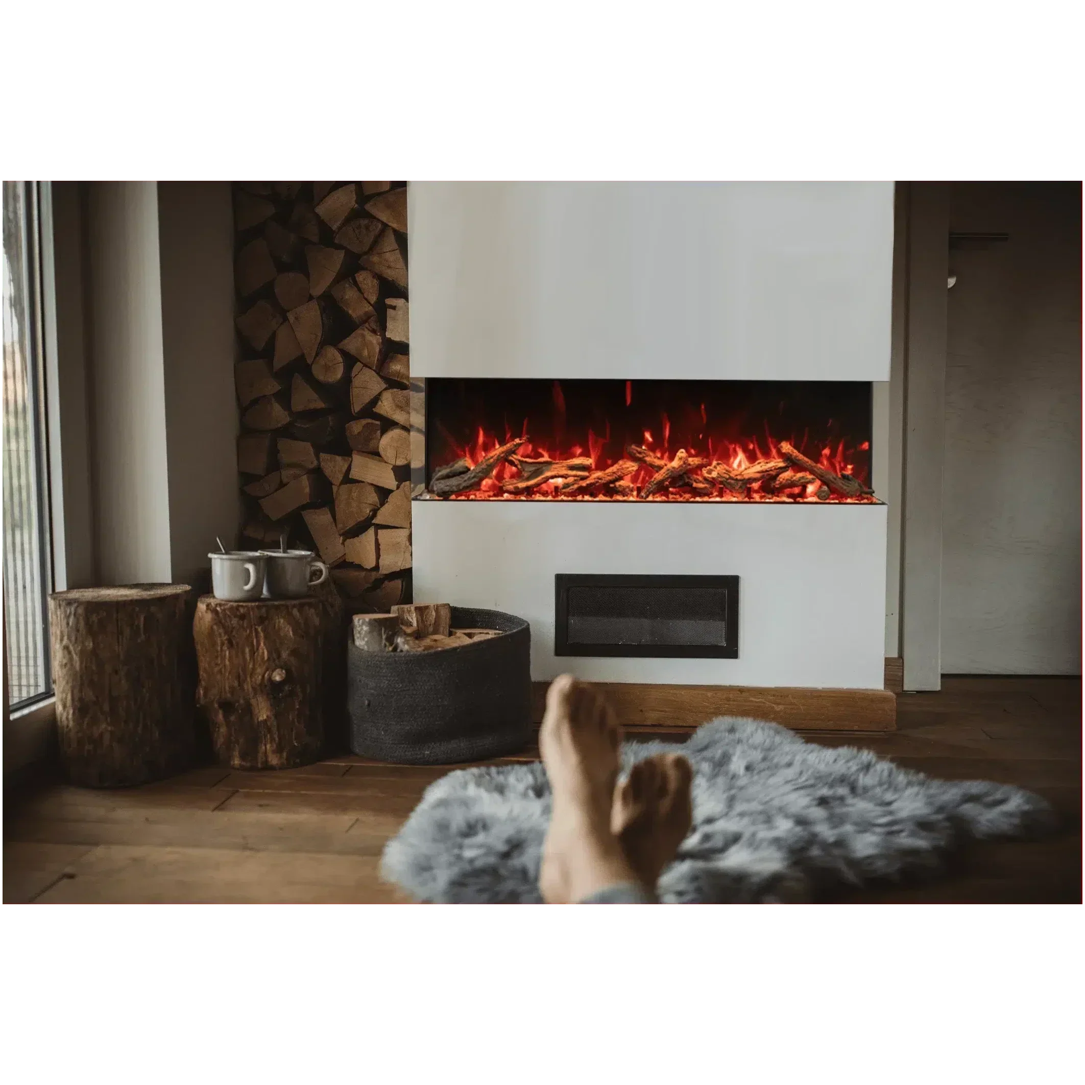 Amantii Tru View Bespoke 75" Three-Sided Indoor/Outdoor Electric Fireplace with WiFi Control - Green Vista Living
