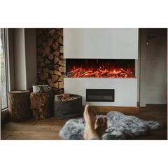 Amantii Tru View Bespoke 75" Three-Sided Indoor/Outdoor Electric Fireplace with WiFi Control - Green Vista Living