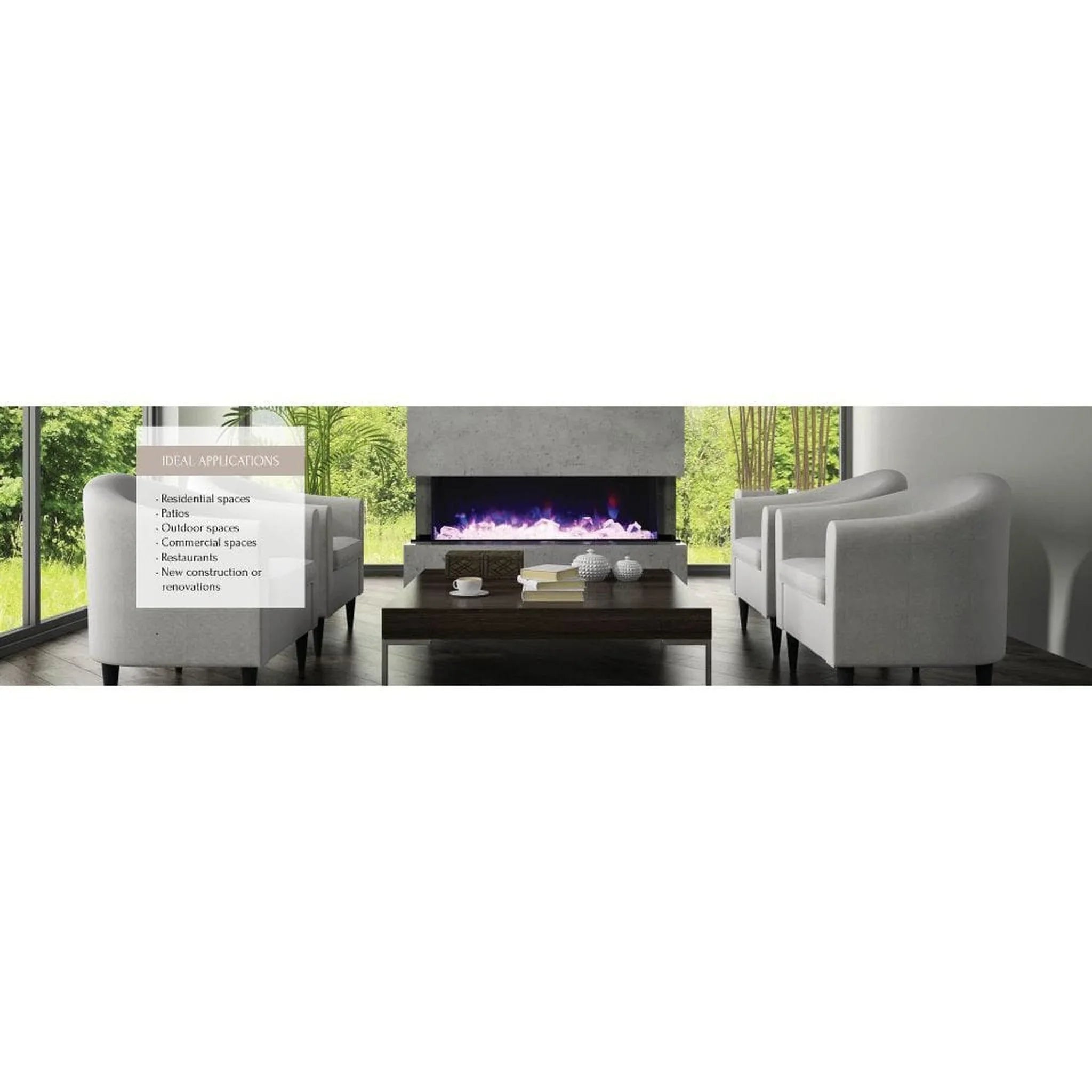Amantii Tru-View XL Deep 72" Three-Sided Built-In Electric Fireplace with Multi-Color Flame and Ambient Canopy Lighting - Green Vista Living