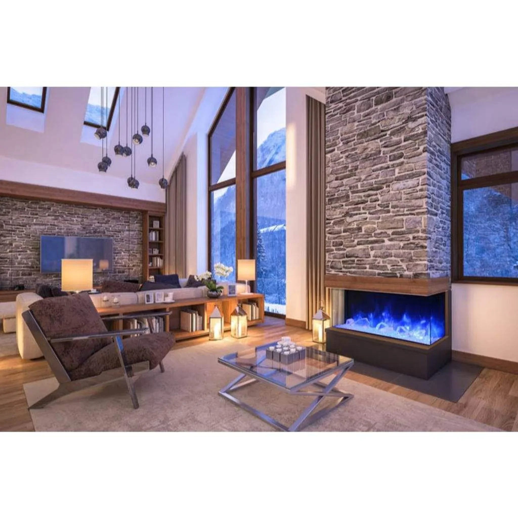 Amantii Tru-View XL Deep 72" Three-Sided Built-In Electric Fireplace with Multi-Color Flame and Ambient Canopy Lighting - Green Vista Living