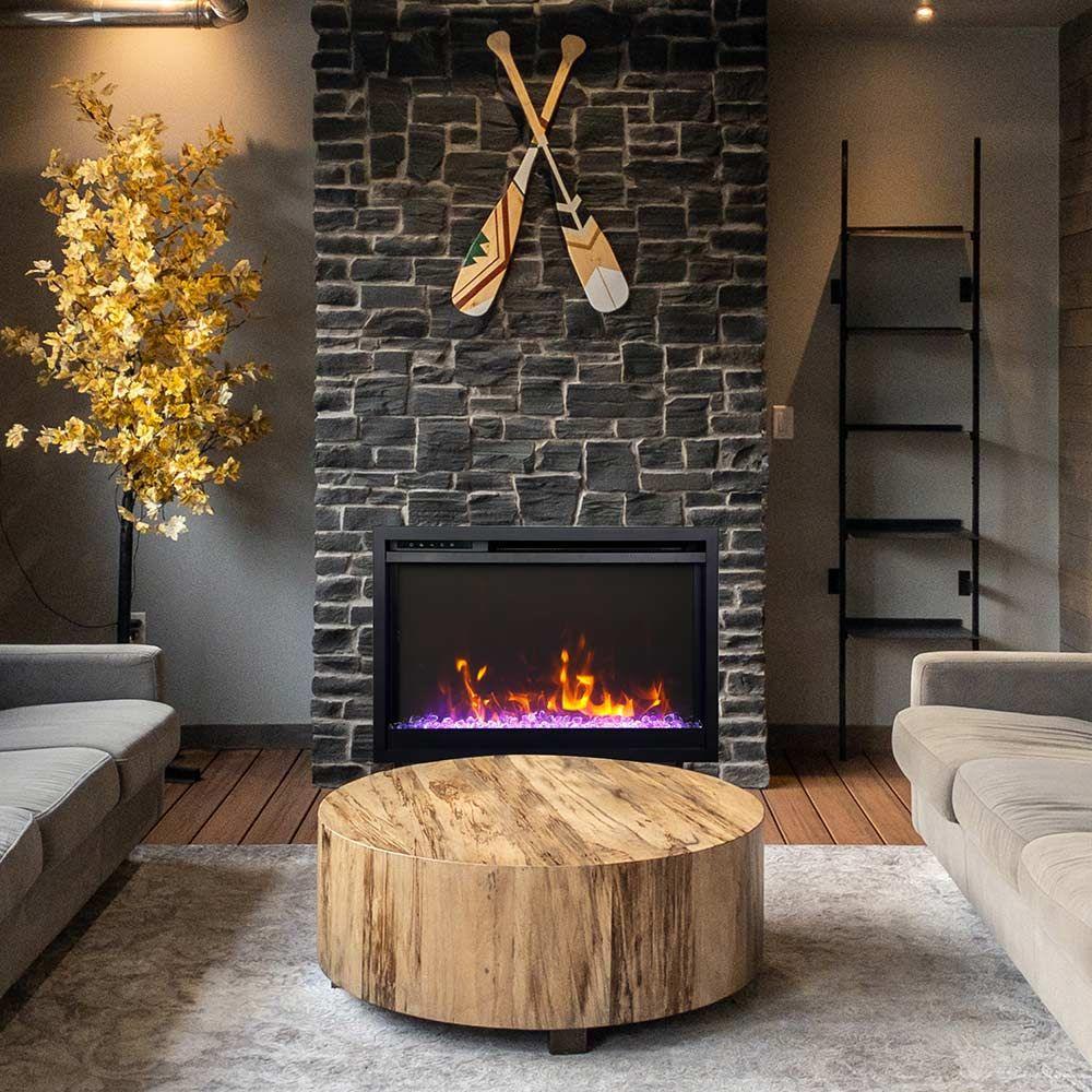 Amantii 33 inch Remii CLASSIC-SLIM-33 Black Steel Surround Classic Extra Slim Built In Electric Fireplace - Green Vista Living