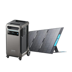 Anker SOLIX portable power station with solar panel, compact design, digital display, wheels