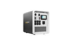 Hysolis Apollo 5K portable inverter with LCD display and multiple outlets on white background