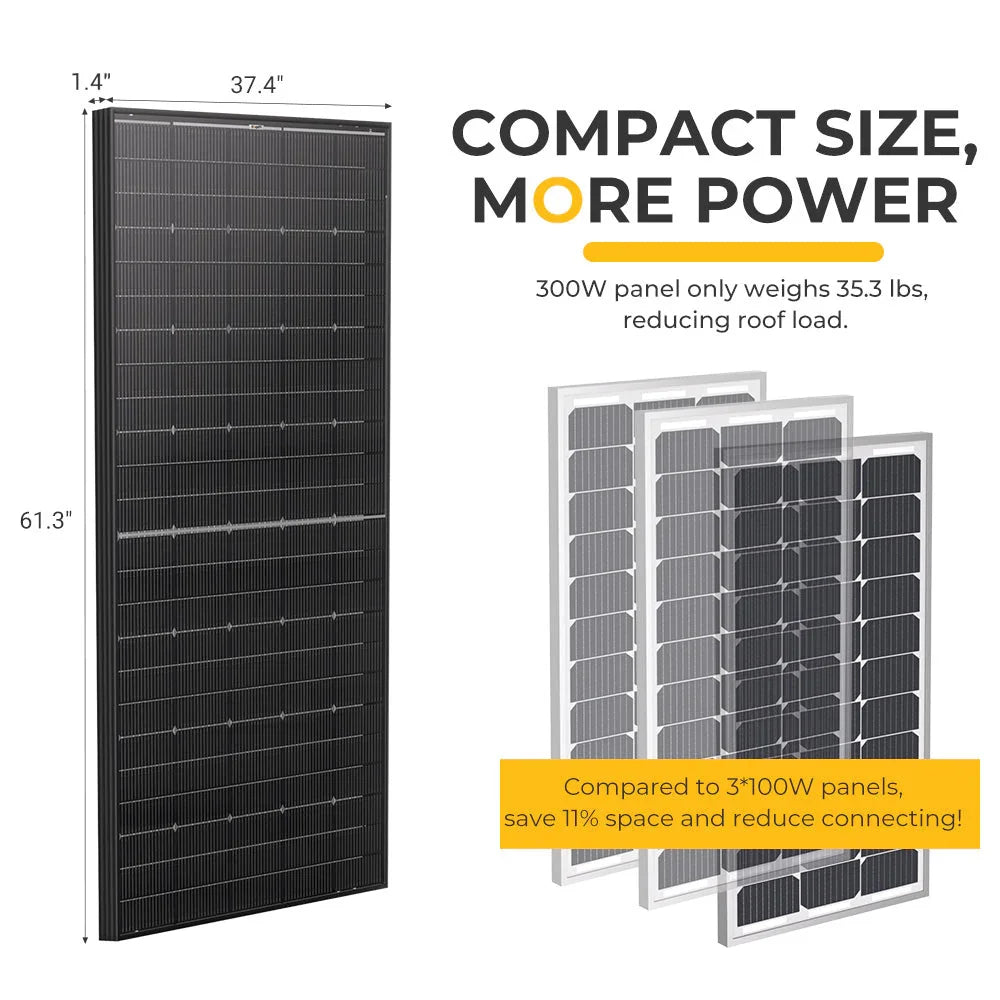 BougeRV 300 Watt N-Type Rigid Bifacial 16BB Mono Solar Panel - Green Vista Living