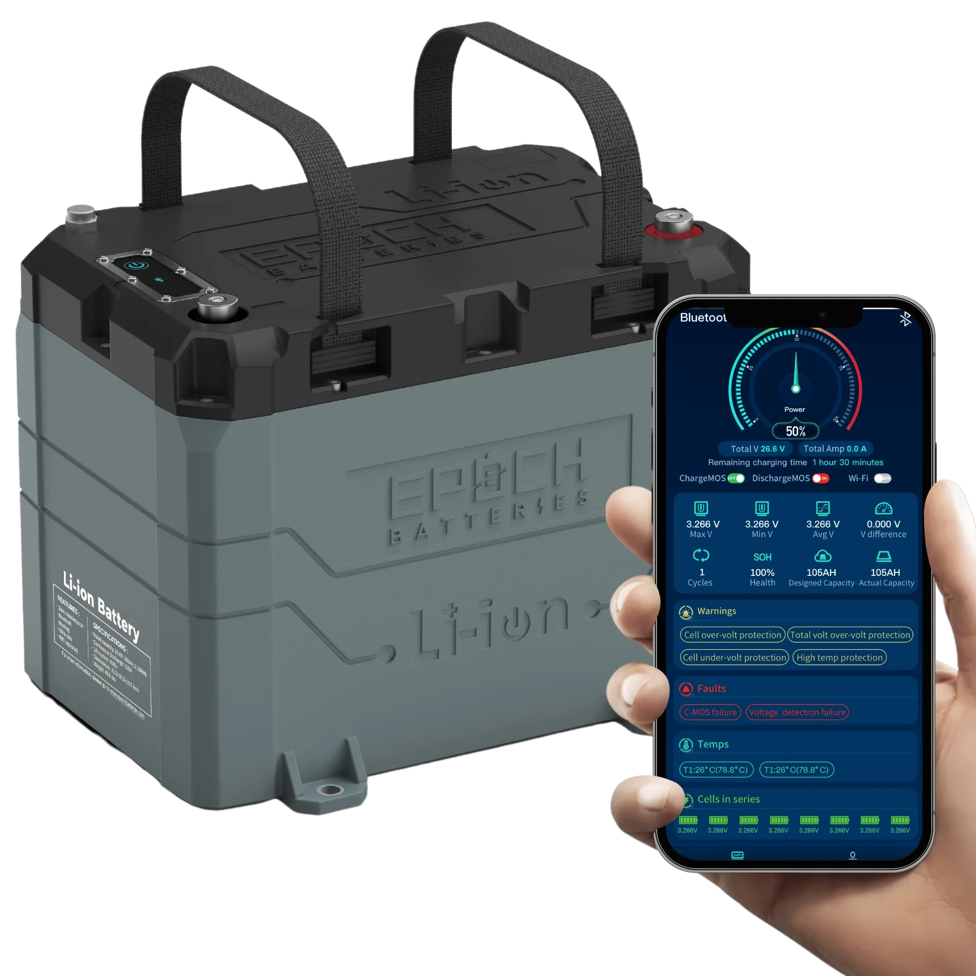 Epoch 24V 100Ah LiFePO4 Lithium Battery - Bluetooth, Heating, Waterproof Epoch Batteries