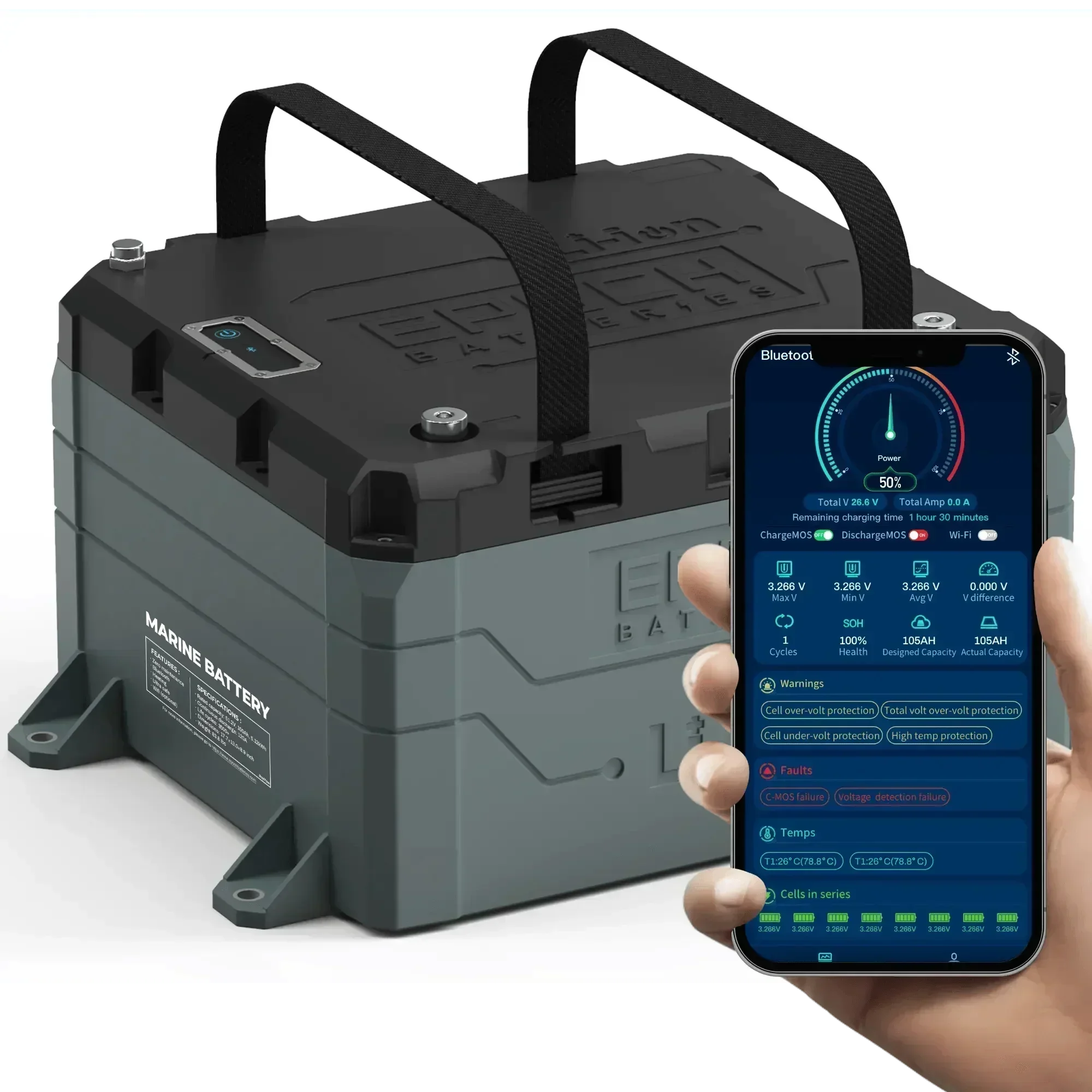 Epoch Batteries 48V 50Ah LiFePO4 Lithium Battery - Bluetooth, Heating, Waterproof - Green Vista Living