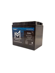 Badger 12V 50Ah deep cycle marine lithium battery with blue label on white background