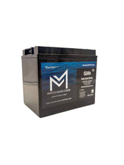 Monster Marine Lithium 12V 50Ah deep cycle battery with black casing and blue label