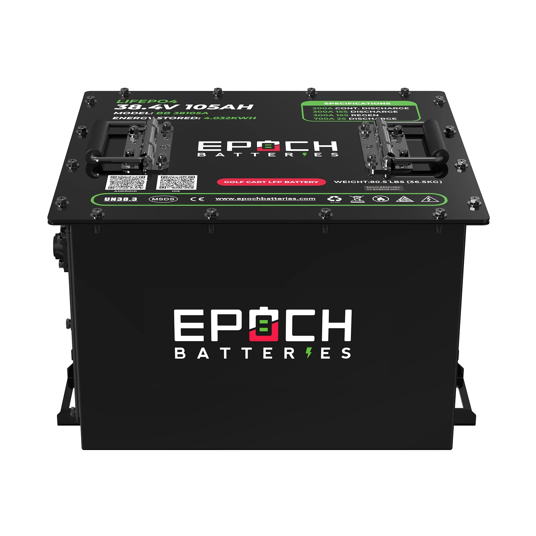 Epoch 36V 105Ah Lithium (LiFePO4) Golf Cart Battery - Complete Kit - Green Vista Living