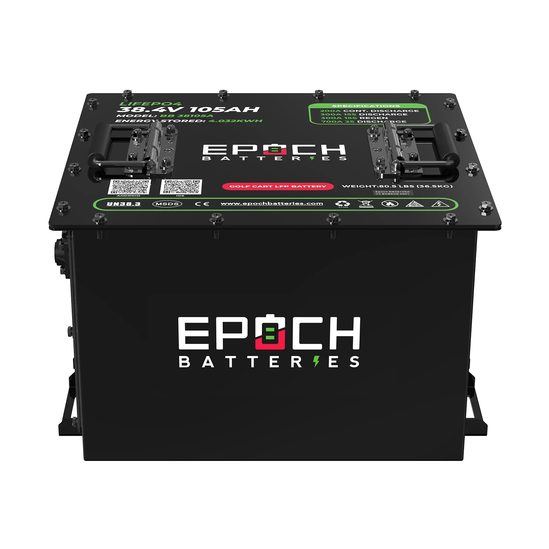 Epoch 36V 105Ah Lithium (LiFePO4) Golf Cart Battery - Complete Kit - Green Vista Living