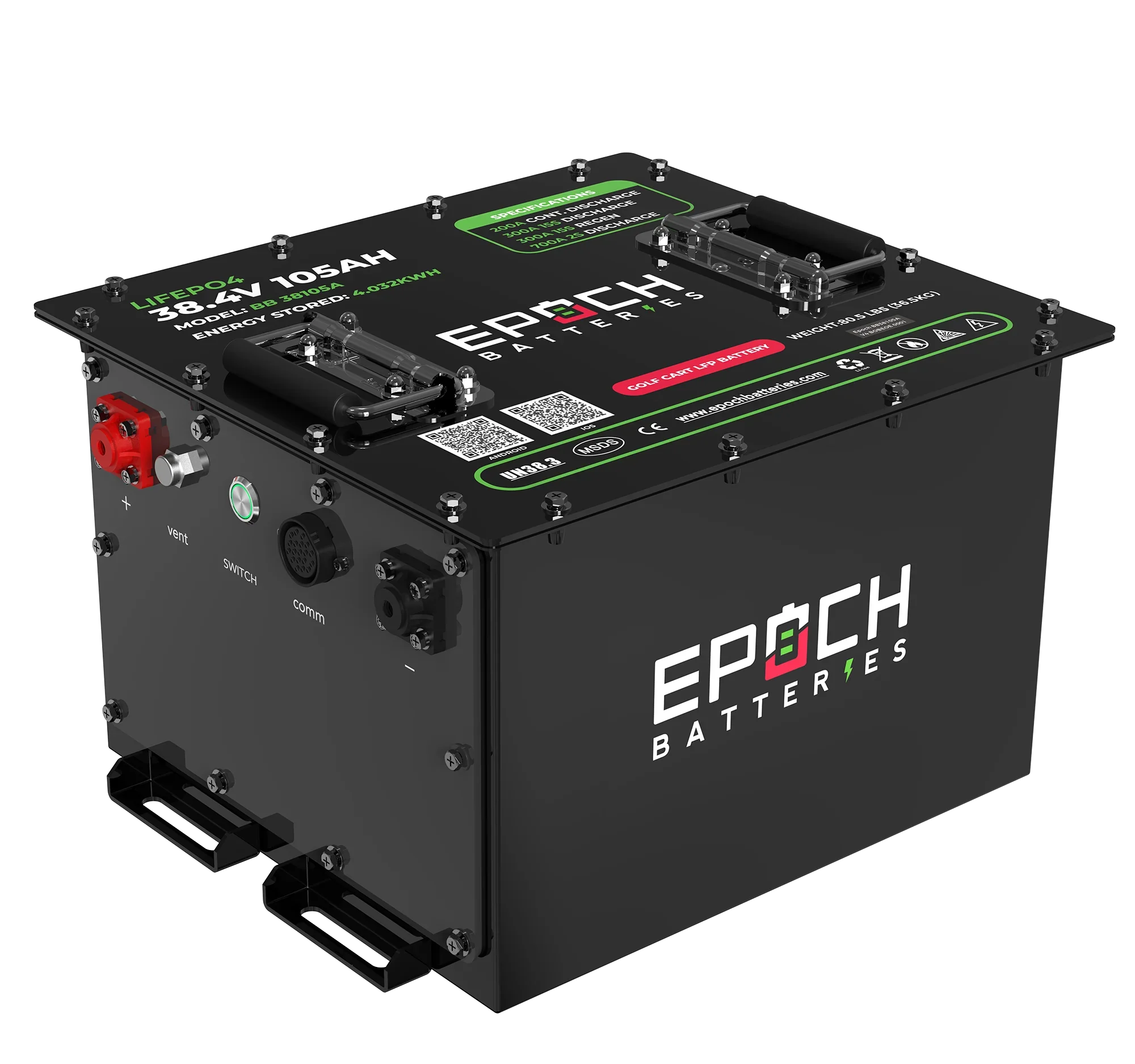 Epoch 36V 105Ah Lithium (LiFePO4) Golf Cart Battery - Complete Kit - Green Vista Living