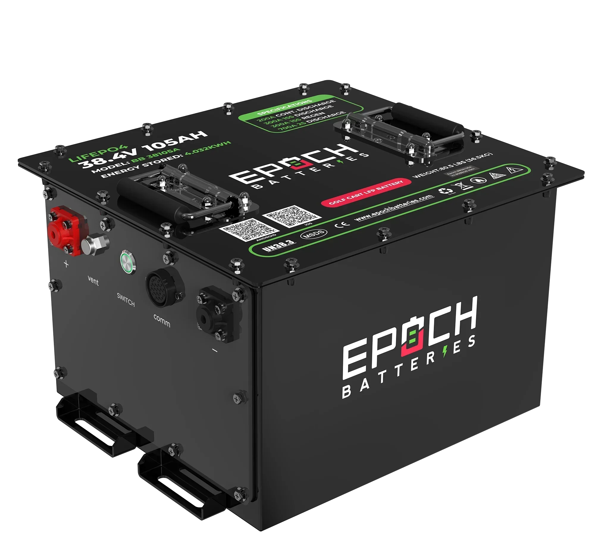 Epoch 36V 105Ah Lithium (LiFePO4) Golf Cart Battery - Complete Kit - Green Vista Living