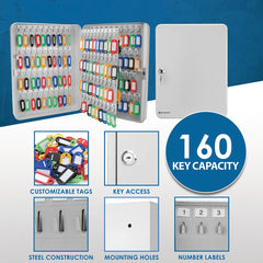 Barska 160 Capacity Fixed Position Key Cabinet with Key Lock, Grey