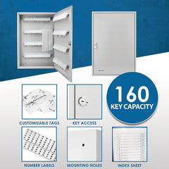 Barska 160 Capacity Fixed Position Key Cabinet with Key Lock, White Tags