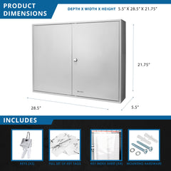 Barska 480 Capacity Fixed Position Key Cabinet with Key Lock, White Tags