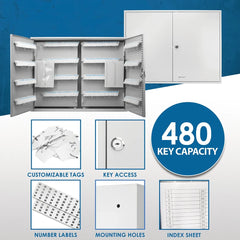 Barska 480 Capacity Fixed Position Key Cabinet with Key Lock, White Tags