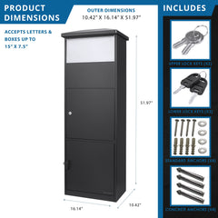 Barska MPB-600 Dual Compartment Locking Parcel Box with Package Compartment