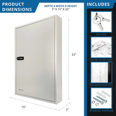 Barska 160 Capacity Fixed Position Key Cabinet with Combination & Key Lock, White Tags