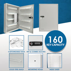 Barska 160 Capacity Fixed Position Key Cabinet with Combination & Key Lock, White Tags