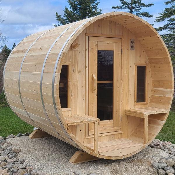 Dundalk Leisurecraft Canadian Timber 4-5 Person Tranquility Outdoor Traditional Barrel Sauna - Green Vista Living