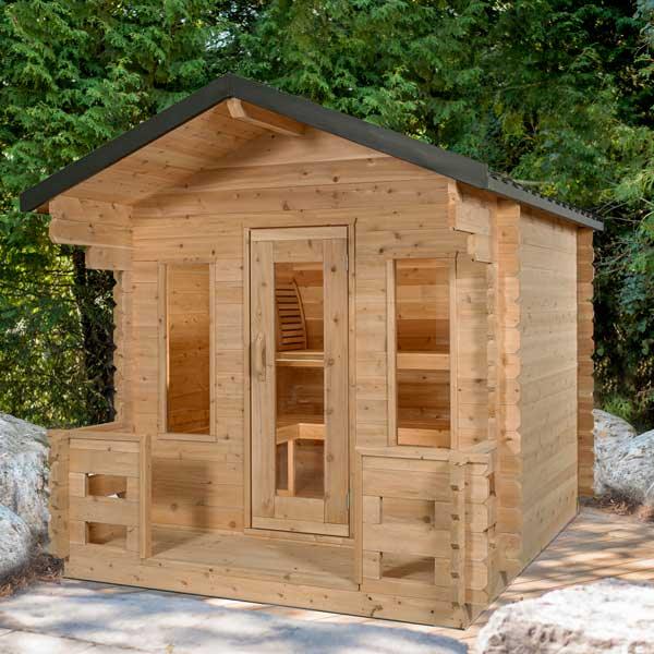 Dundalk Leisurecraft Canadian Timber Georgian Cabin Sauna with Porch | 6 Persons - Green Vista Living