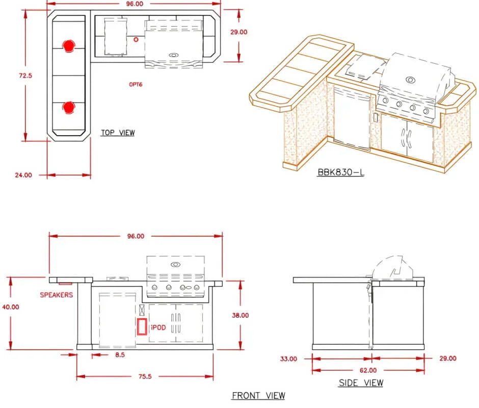 Cal Flame Malibu Q 8 Ft. L-Shaped BBQ Grill Island - BBK-830 - Green Vista Living