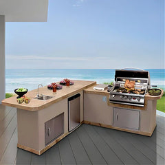 Cal Flame Carmel Q 8 Ft. L-Shaped Outdoor BBQ Kitchen Island - BBK870 - Green Vista Living