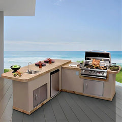 Cal Flame Carmel Q 8 Ft. L-Shaped Outdoor BBQ Kitchen Island - BBK870 - Green Vista Living