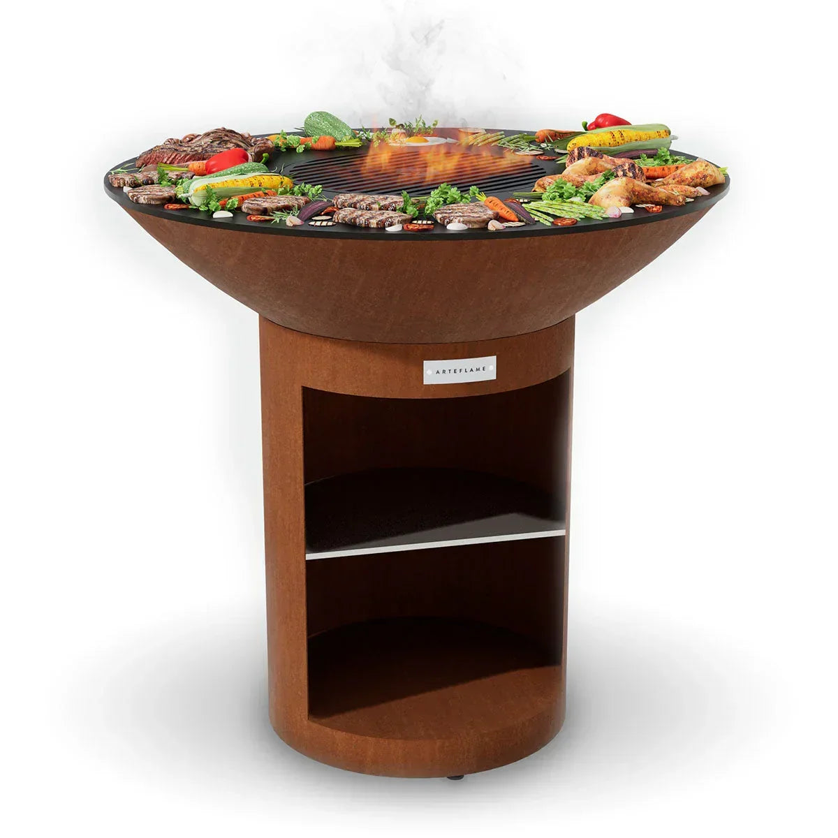 Arteflame Classic 40″ — Storage Base Flat-Top Grill & Fire Bowl (CORTEN Steel) - Green Vista Living