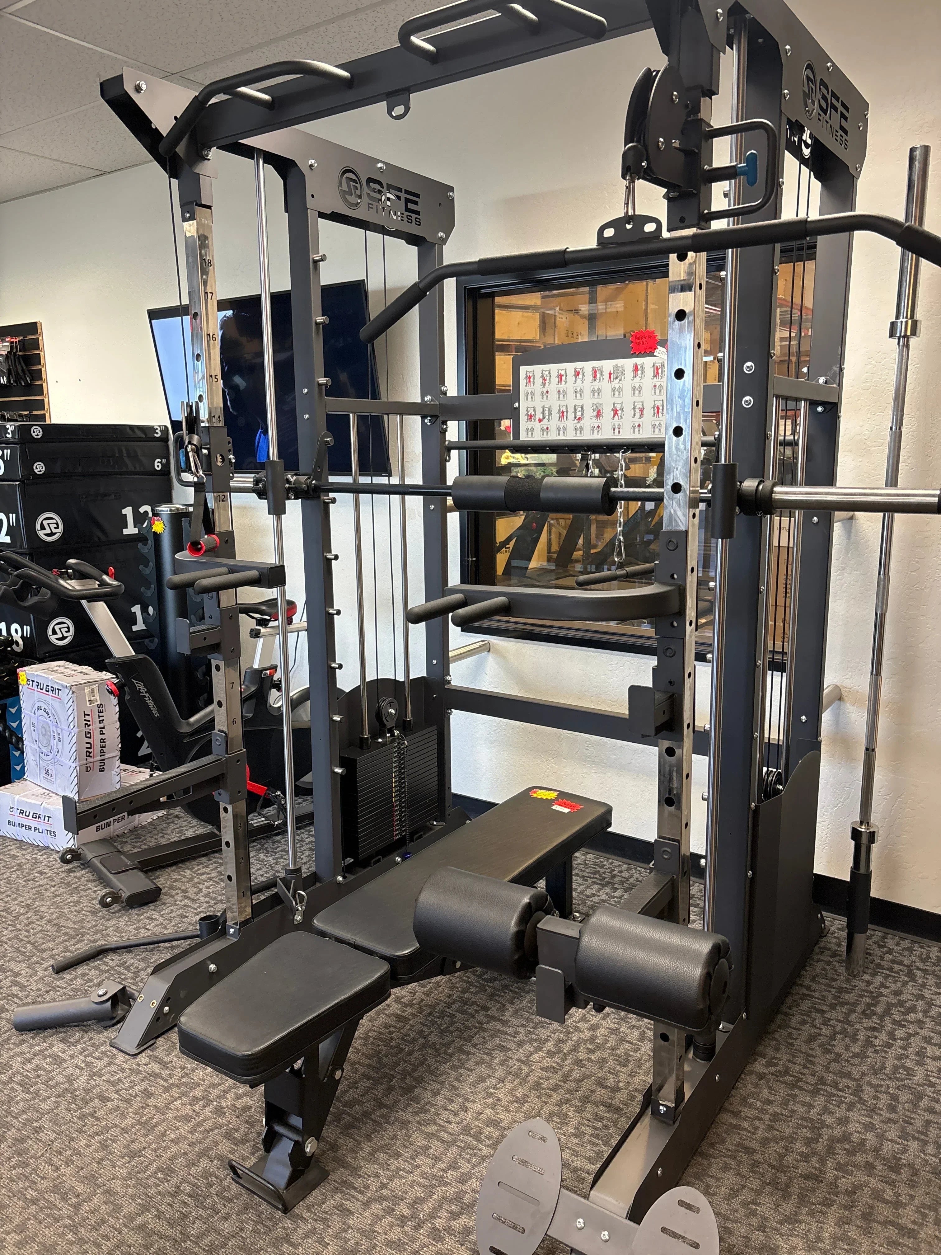 All-in-One Home Gym, Power Rack w/ Smith Machine & Functional Trainer w/ 2x - 220lb weight stacks (New) - Green Vista Living